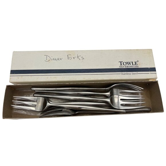 Vintage Towle Lauffer Design 3 Japan Stainless Dinner Forks Set 6 7.5" MCM 1970s - Picture 5 of 5